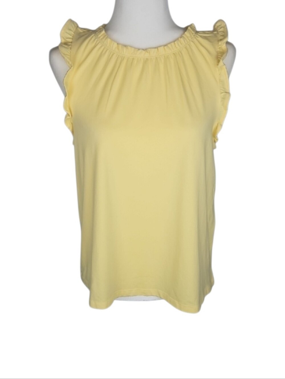 NEW Romantic Yellow Ruffle Trim Sleeveless Blouse Top Preppy Crew Summer Tee, M